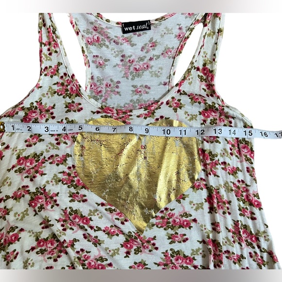 Wet Seal Y2K Flowy Floral Swing Tank Gold Foil Heart - Picture 4 of 7